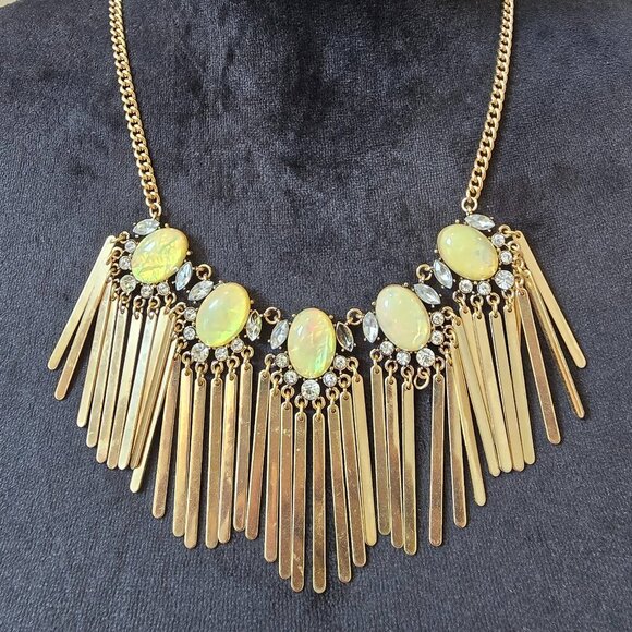 Womens Fashion Yellow Rhinestone Fringe Bib Necklace Jewelry with Lobster Clasp - Picture 1 of 8